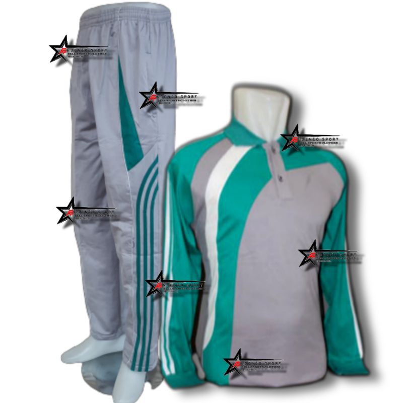 Setelan Kaos Olahraga | Stelan baju Olahraga Lengan Panjang-Abu hijau toska