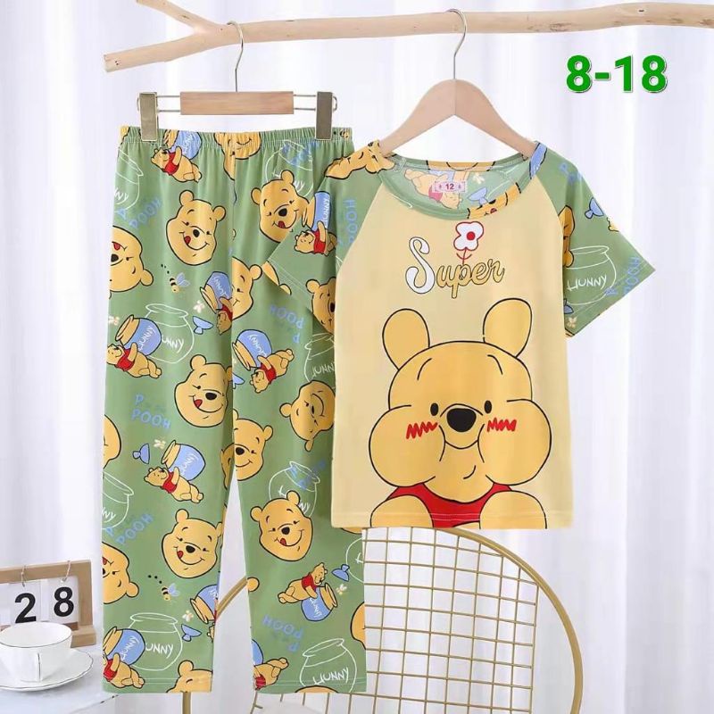 BAJU TIDUR ANAK PEREMPUAN SETELAN LENGAN PENDEK CELANA PANJANG UMUR 2-13 TAHUN PIYAMA IMPORT C18-B2