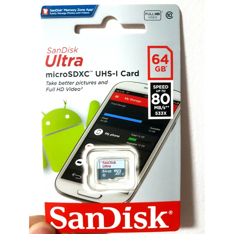 SANDISK ULTRA MicroSD 64GB 80MB/s UHS-I Memori Card SDHC - Garansi