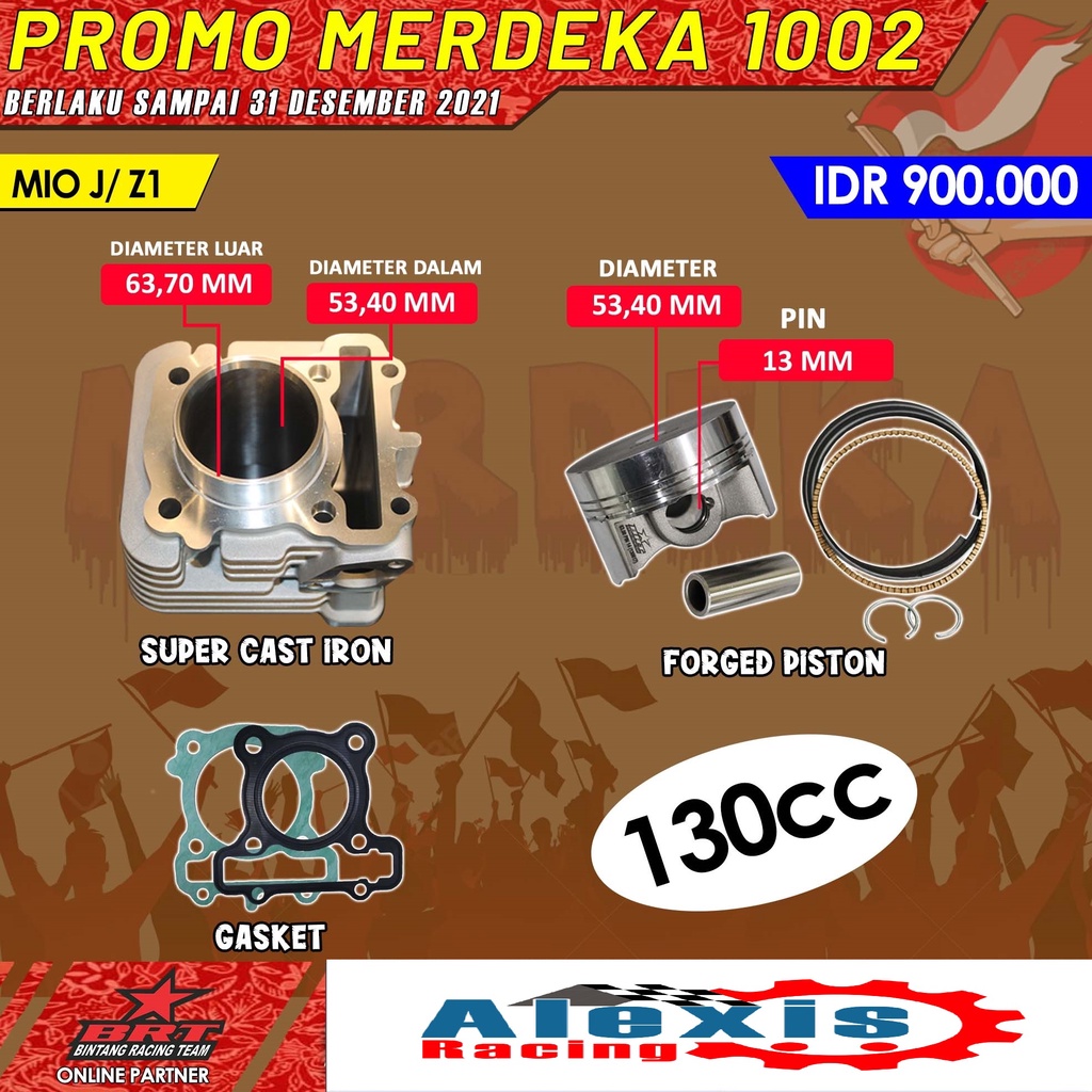 Paket Bore Up BRT Mio J  X Ride  Fino Jupiter Z1 Blok Piston 53.4mm 58.5mm