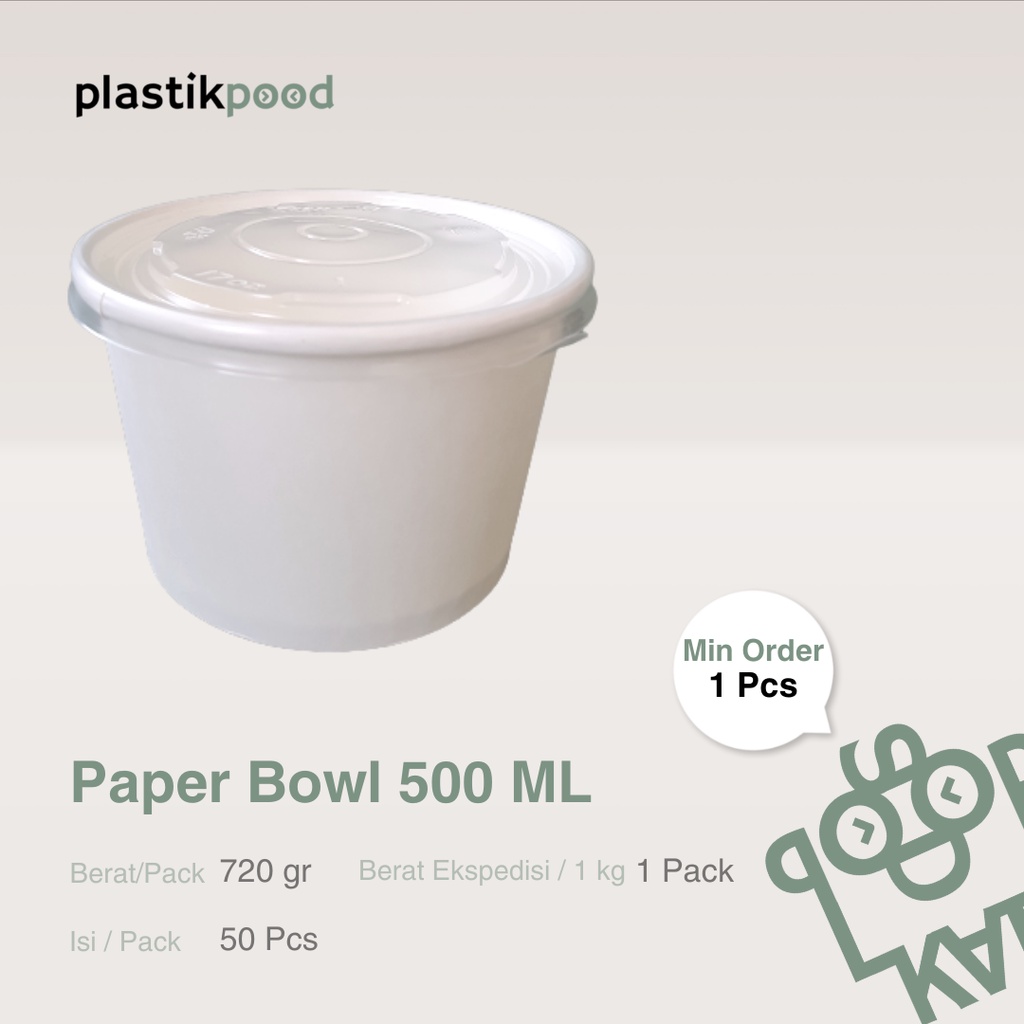 Paper Bowl 500ml Mangkok Kertas  Food Grade Paper Rice Bowl Tempat Nasi + Tutup Anti Bocor