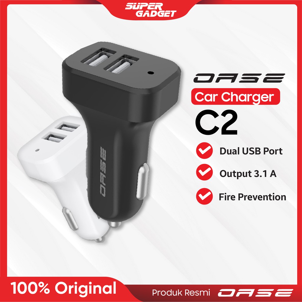 Charger Mobil OASE C2 Batok Car Cas Casan Hp Fast Quick Charging Charge Original Murah Garansi Resmi