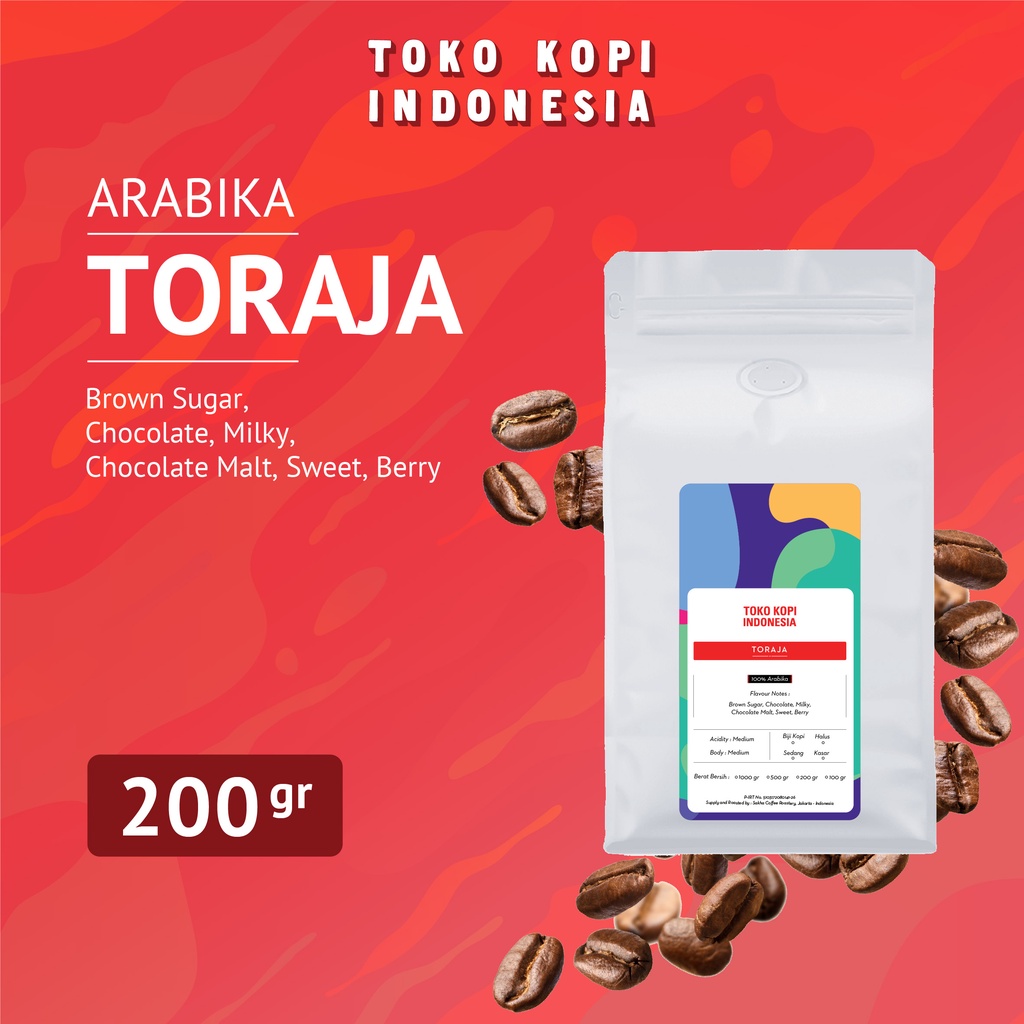 

Kopi Arabika Toraja Sulawesi Arabica Coffee Beans Coffe 200gr Biji Bubuk