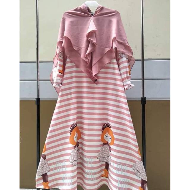 gamis set khimar 2layer, bahan monalisa, ld 110 pb 140 khimar ceruti panjang menutupi bagian pinggul