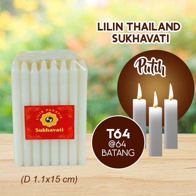 Lilin Batang Sembahyang Thailand Sukhavati T64 (1.1x15 cm) putih