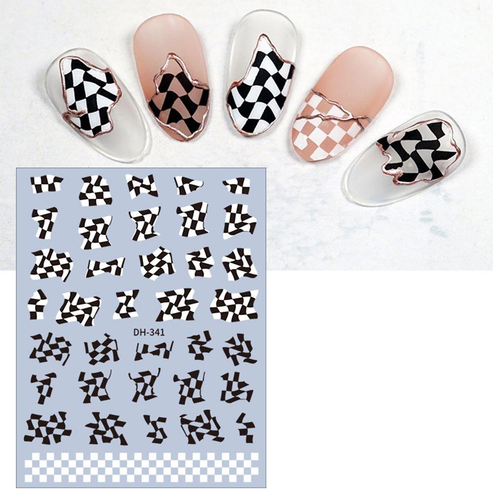 Mxbeauty Self-adhesive Nail Decals Checkerboard Sederhana Salon Kuku Nail Art Dekorasi Nail Art Sliders Nails Art Decals Manicuring Sticker