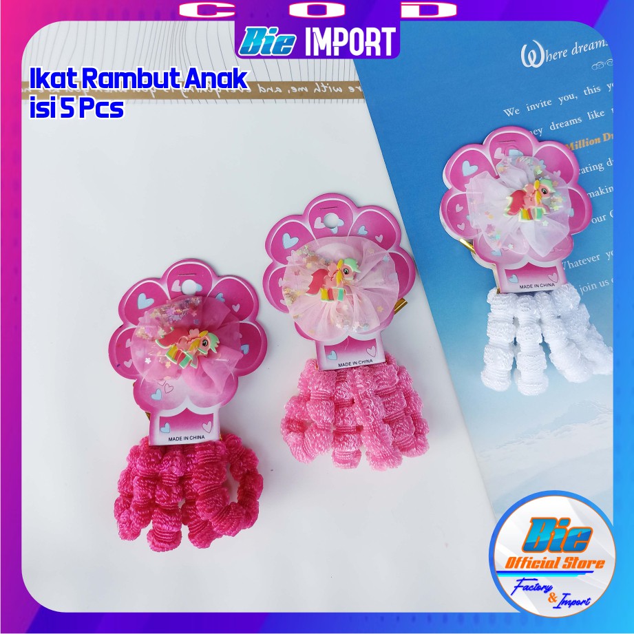 isi 5 Pcs Ikat Rambut Anak Korea Karakter Tiktop + Ikat Rambut Impor