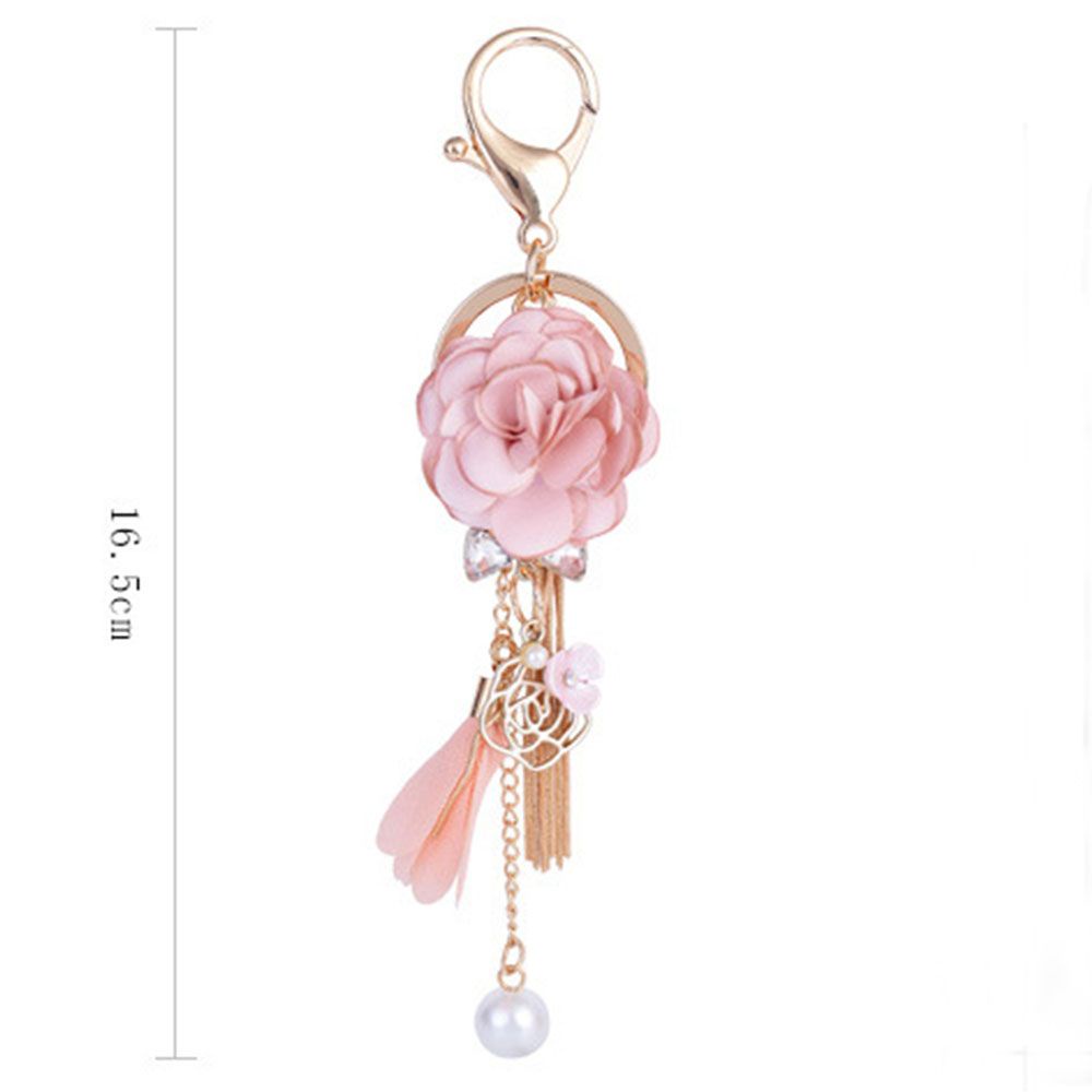 Needway  Gifts Key Ring Bag Keychain Key Chain Pink Gold Color Pendant Jewelry Clef Bow Tassel/Multicolor