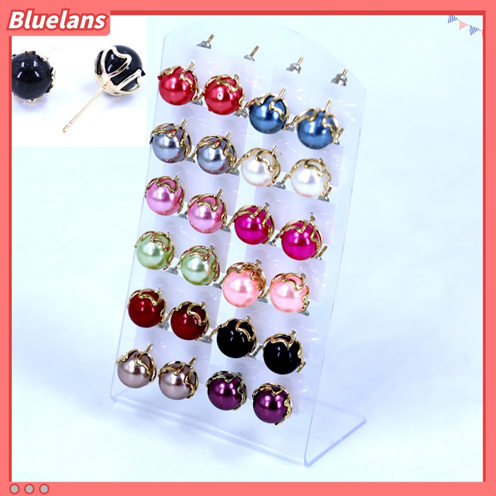 Bluelans 12 Pairs Elegant Earrings Round Faux Pearl Jewelry Women Party Ear Studs Set