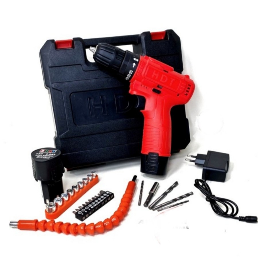 Bor Baterai Cordless Drill HDT 12v Set