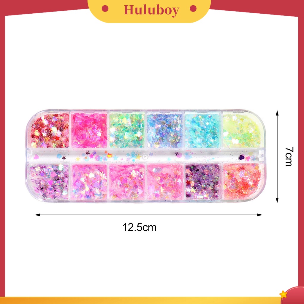 Huluboy Huluboy♡ Ornamen Stiker Kuku 12 Grids / Box Bentuk Bulan Bintang Bahan Plastik