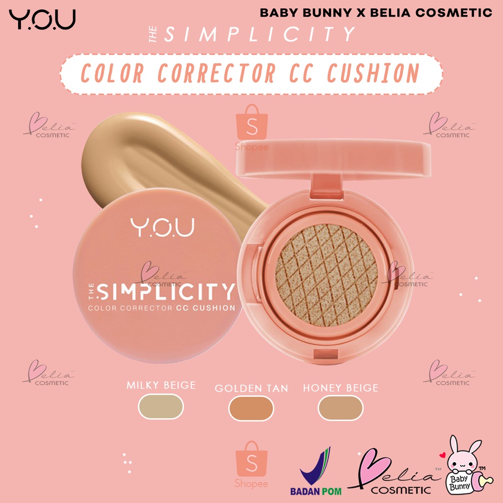 ❤ BELIA ❤ YOU The Simplicity Glowy CC Cushion (NEW PACKAGING) | Color Corrector CC Cushion Y.O.U Makeups (✔️BPOM)