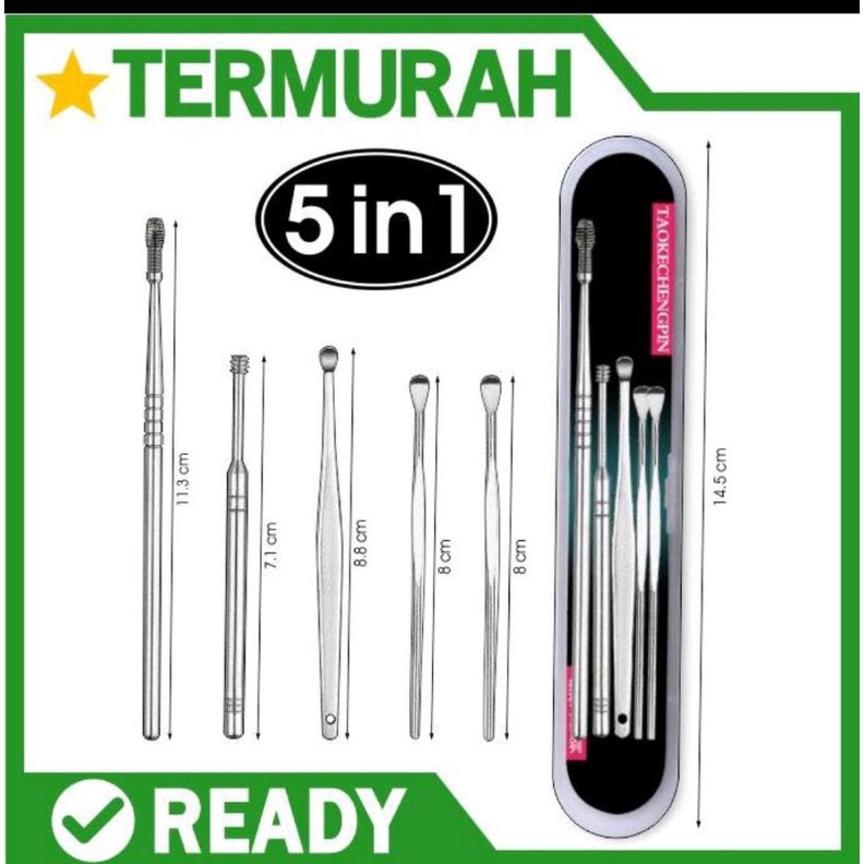 pembersih telinga Stainless steel 5 in 1+ box korek kuping