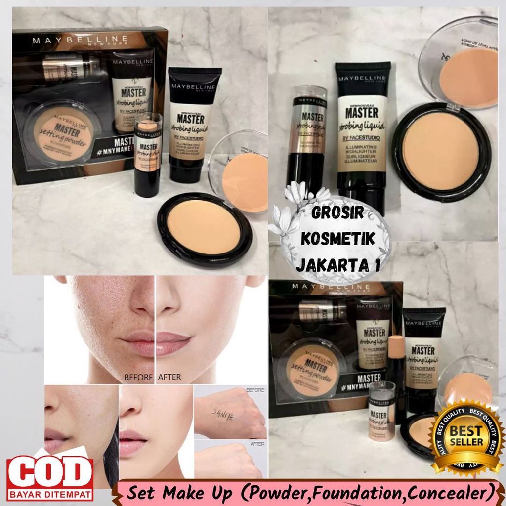 COD/Best Seller Maybelline Make Up Master Strobing (Powder, Foundation, Concealer) / Bedak Padat May