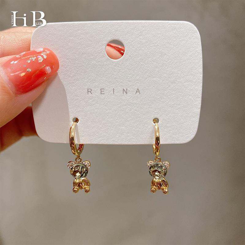 Anting Beruang Kristal Imitasi Bulat lady cute korea