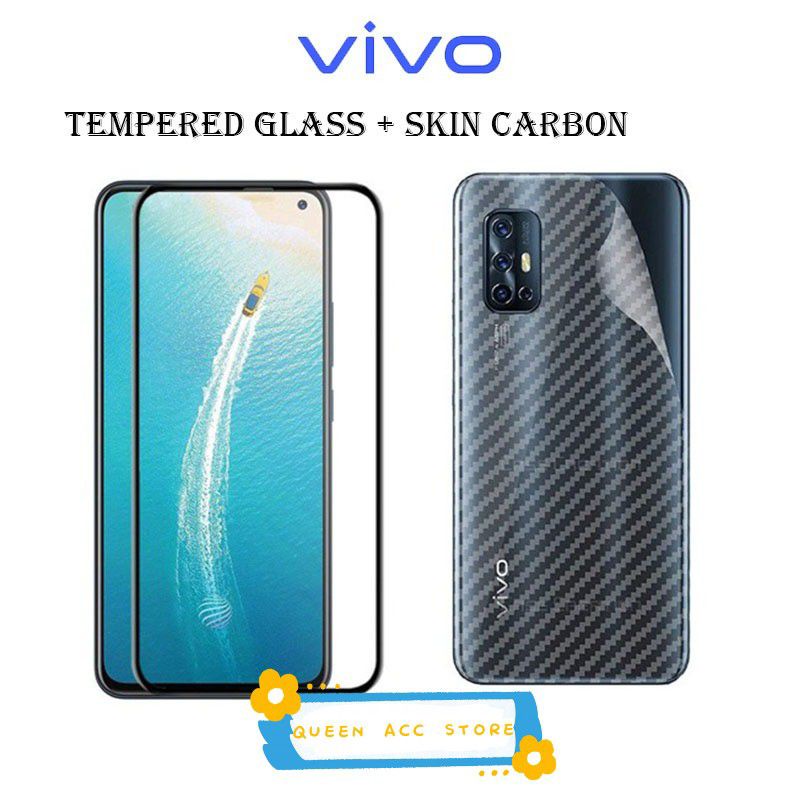 PROMO 3IN1 TEMPERED GLASS LAYAR KAMERA SKIN CARBON VIVO V19 TG ANTI GORES FULL SCREEN PROTECTOR