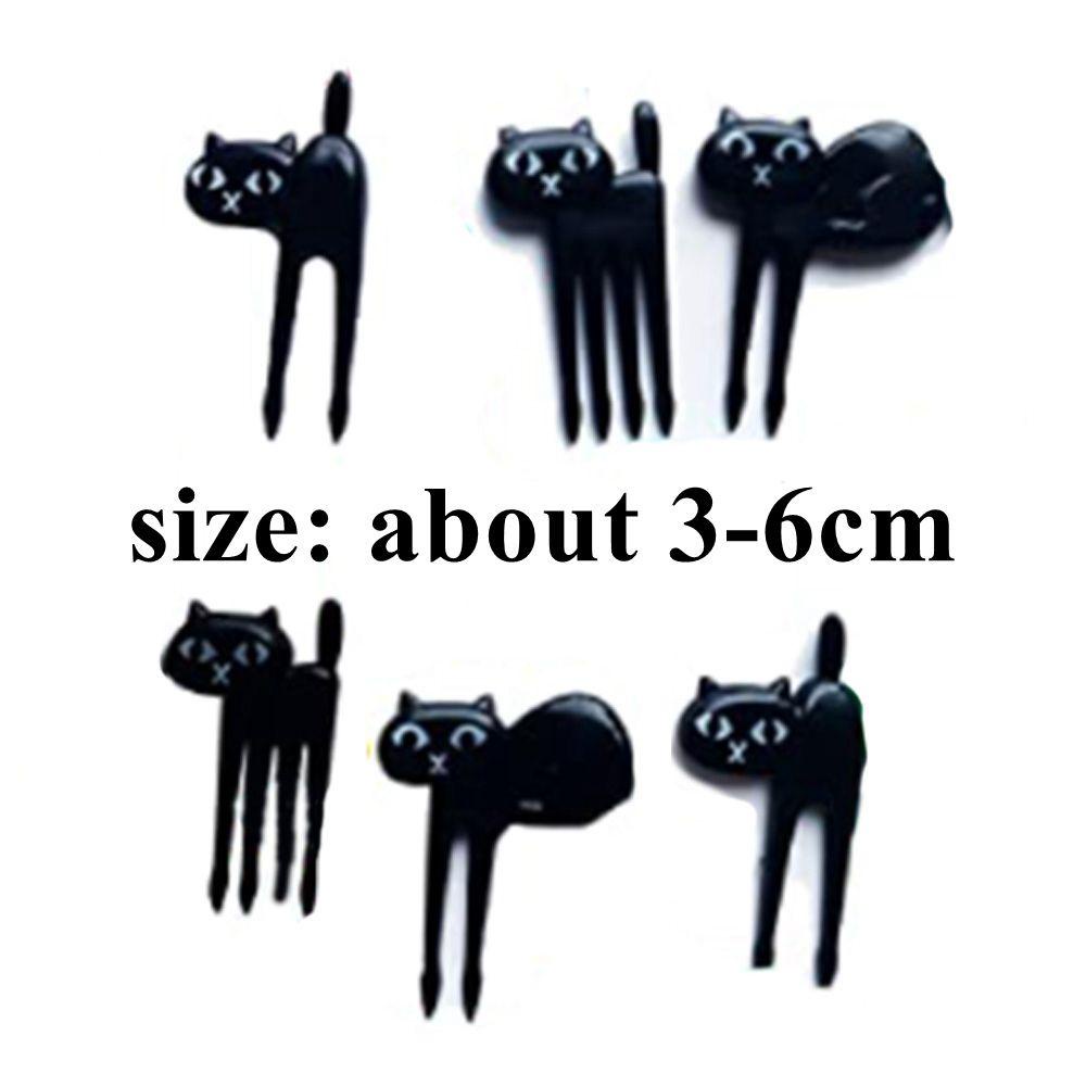 Solighter 6pcs Garpu Buah Desain Kartun Kucing Hitam Untuk Dekorasi Bento