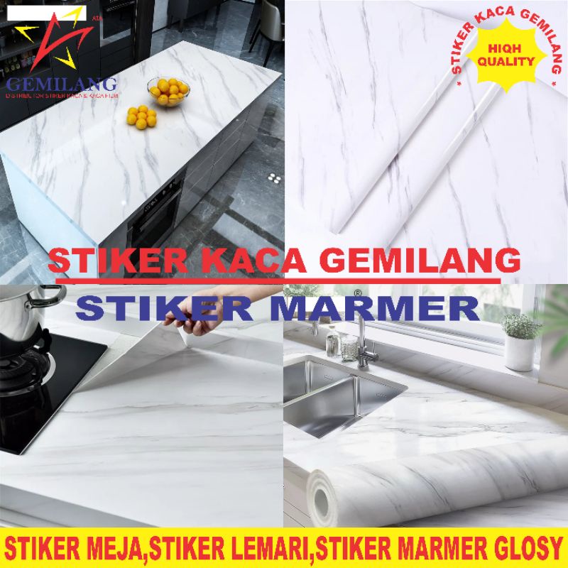 WALLPAPER MARMER/STIKER MARMER/STIKER MEJA/STIKER LEMARI/WALPAPER MARMER DAPUR,GLOSY,PUTIH,MARMER