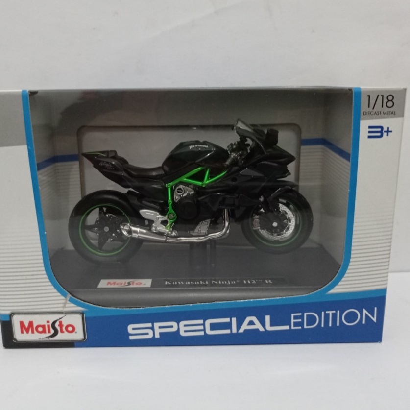 Diecast Motor Ninja H2 R Kawasaki Maisto Original Miniatur motor Sport Ninja Pajangan Diorama mainan