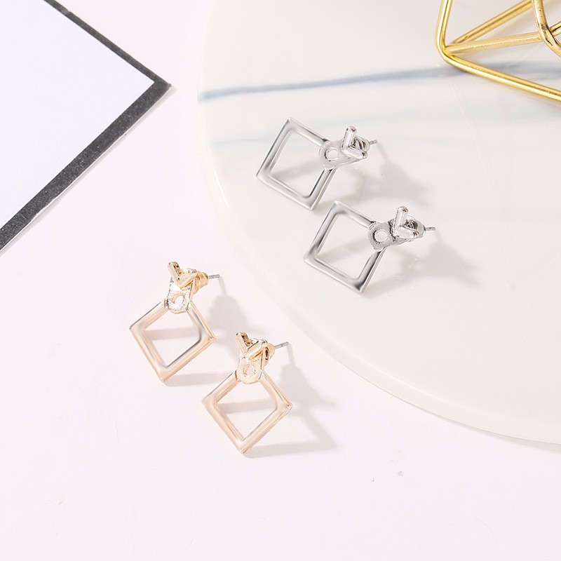 Anting mode Jepang dan Korea minimalis berbentuk geometris anting-anting berbentuk berlian