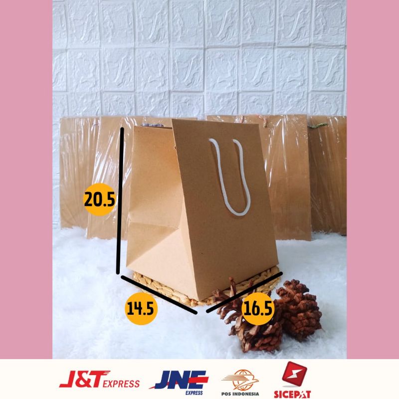 

PAPER BAG COKELAT POLOS / PAPER BAG BOLU / UK P 16,5 X L 14,5 X T 20,5
