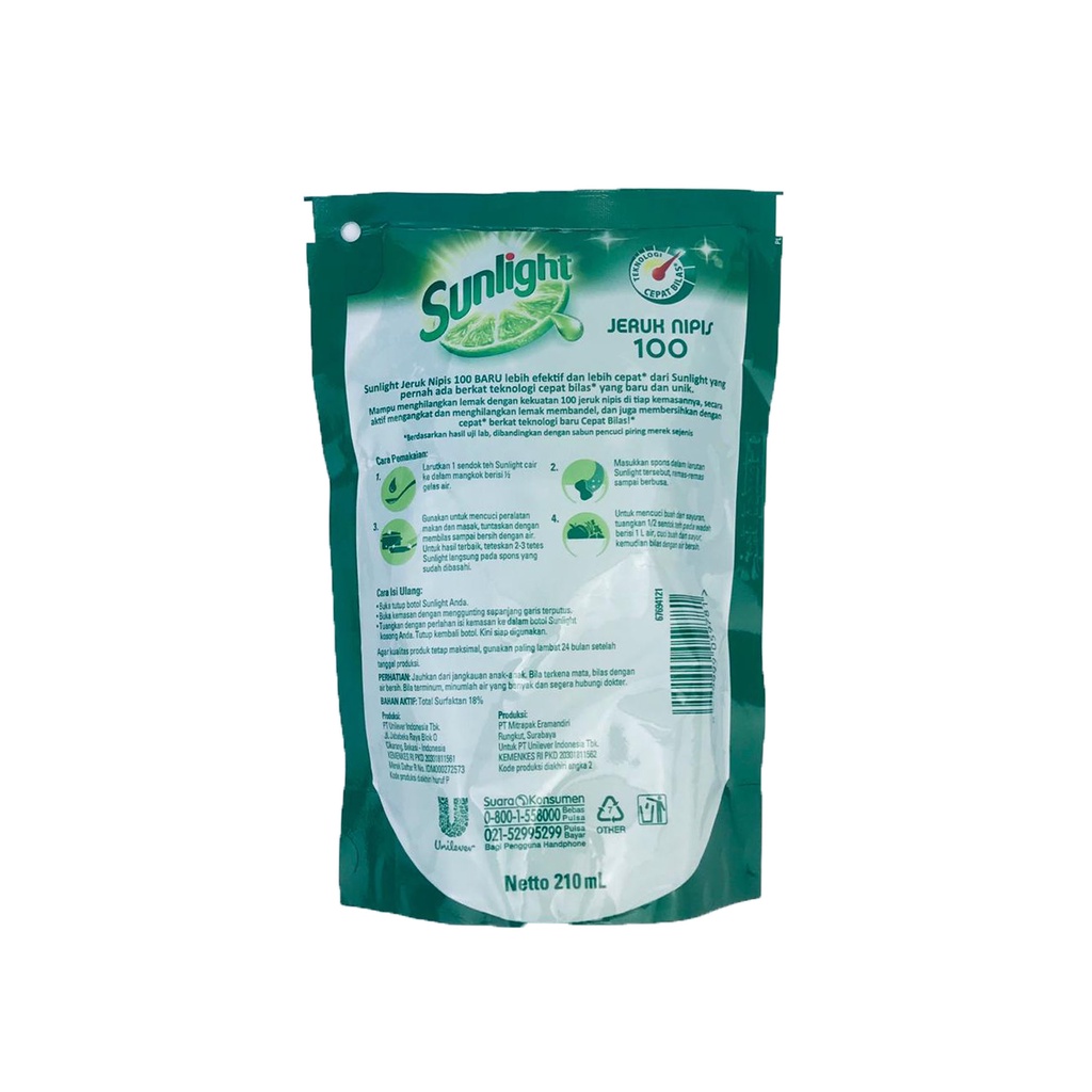 Cairan Pencuci Piring 100 * Sunlight  * Jeruk Nipis * 210ml