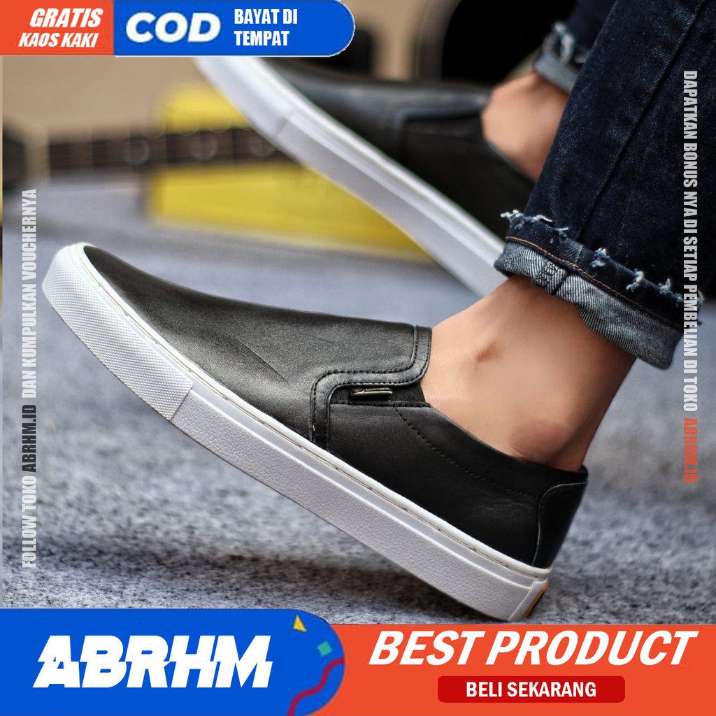 ABRHM- MORI Sepatu Slip On pria Sepatu Casual Pria Sepatu Pria Casual Kulit Asli Cowo/Cowok Ori Sepatu Kasual Sneakers Kets Gaya Santai Keren Kekinian Murah Terlaris