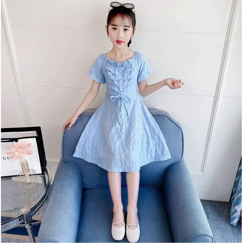 Dress Anak Perempuan Import Premium Folds Middle 3-9 Tahun