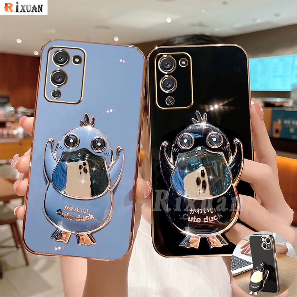 Casing hp Infinix Note 12 G96 Zero 5G Note11 Note10 Hot 12 Play Hot 11S NFC Hot 11 Play Hot 10 Play 9 Play Smart 6 Smart 5 Case Cute Duck Folding Holder Mewah Plating Karet Soft Case Rixuan