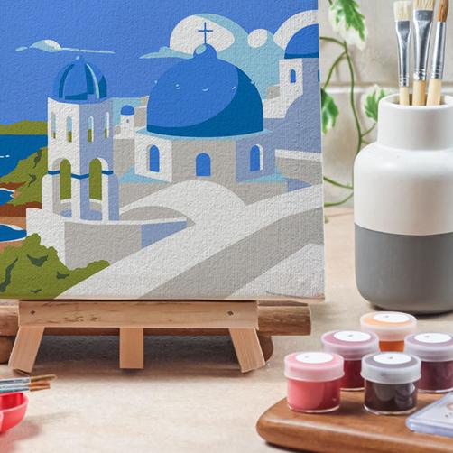 

♟ paint by number kota santorini canvas 20x20 lukisan menurut angka - 15x15 cm ◌