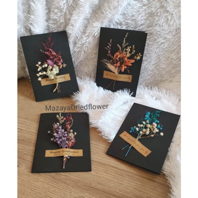 Kartu Ucapan Bunga Kering/Dried flower greeting card /Kartu ucapan aesthetic-hitam