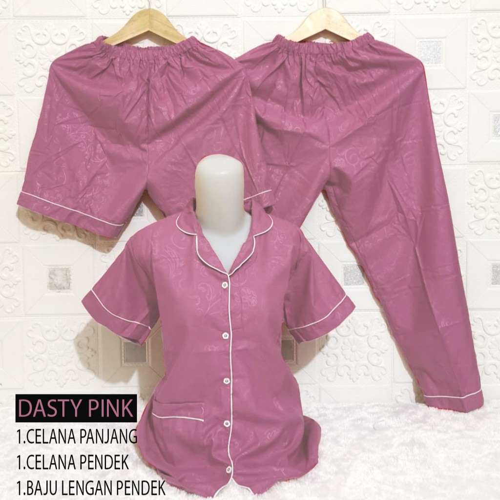 ISANNY PIYAMA SET 3IN1 SIZE.XL/PIYAMA SATIN EMBOS 3 IN 1/WARNA TERBANYAK/READY STOK/REAL PICT-DASTY TUA