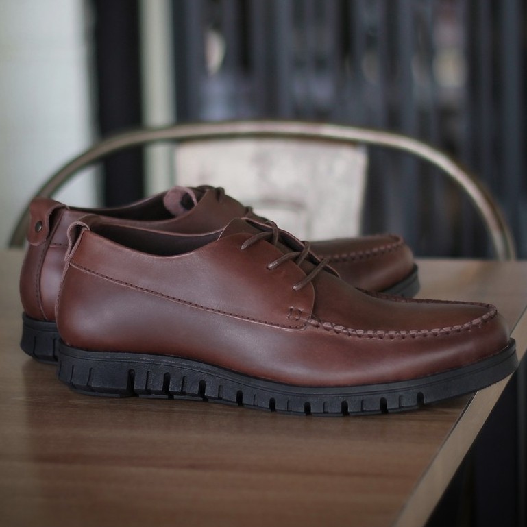 Swiss Brown | Sepatu Kulit Casual Formal Pantofel Pria Cowok Derby Original Footwear | FORIND Kenzio