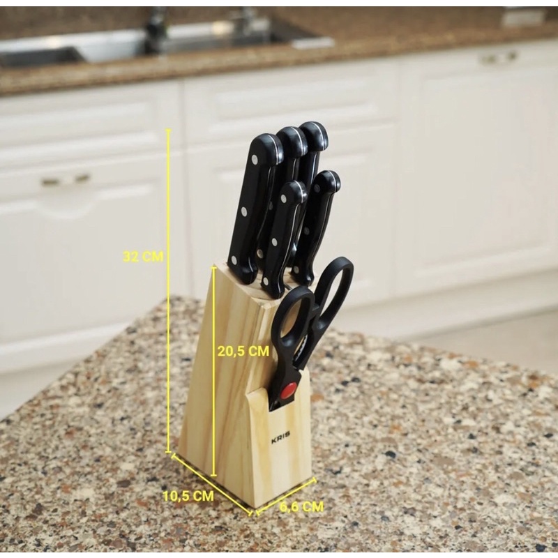 KRISCHEF PISAU DAPUR SET-7PCS HITAM/ACE KNIFE BLOCK BLACK SET/ACE PISAU DAPUR SERBAGUNA KRISCHEF