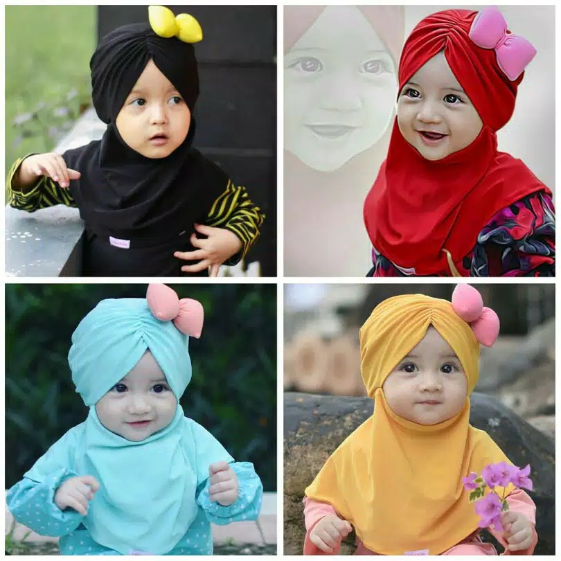 Jilbab Anak Bayi Balita Lubna Minie Mouse Pita Samping Usia 0-3 Tahun Bahan Jersey Terbaru Termurah / Alody's Collection