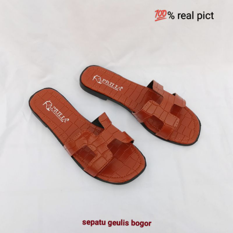 sandal teplek wanita kekinian/sendal selop wanita remaja terbaru bahan croco ermes/sandal rumah/cod