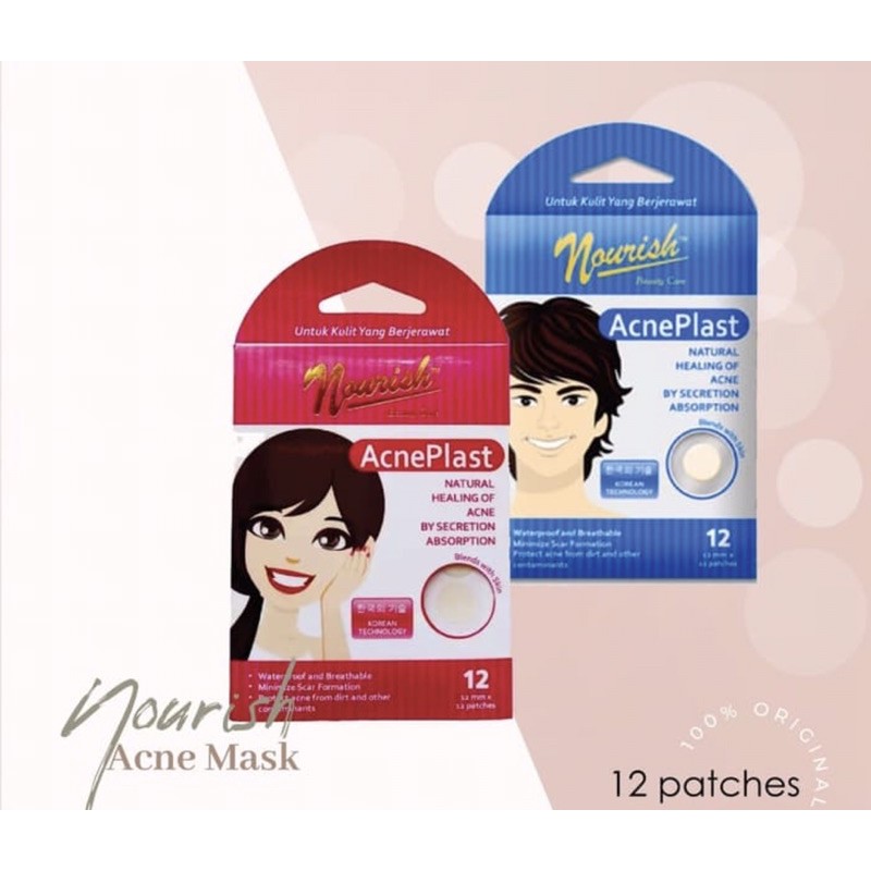 Nourish acne plast boy &amp; girl 12 pcs ( plester mengeringkan jerawat pria &amp; wanita )