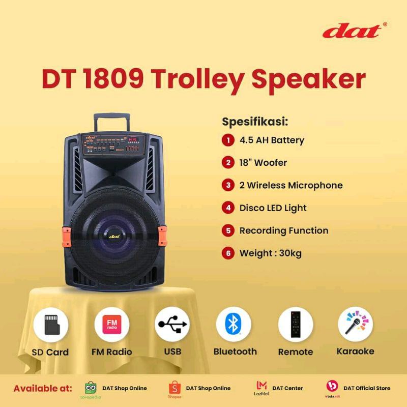 Speaker Aktif 18 inch Dat DT 1809 DT1809 ORIGINAL portable meeting bluetooth