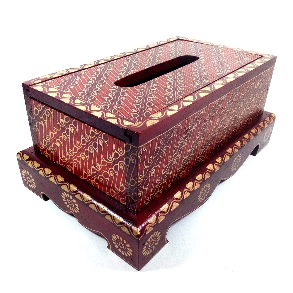 Tempat Tisu Batik Kayu Ekstra 26.5x15x10 cm - ARJ  Motif I