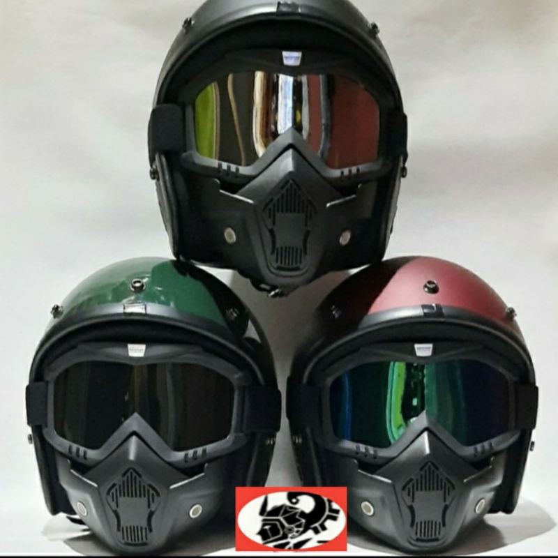Helm bogo retro kaca gogle mask