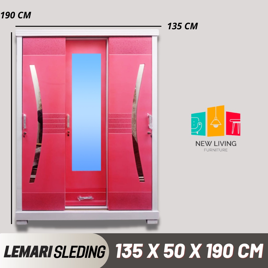 Lemari Pakaian 3 Pintu Sleeding Geser Kayu