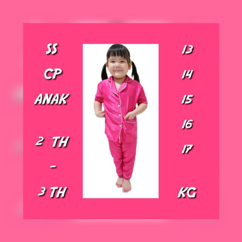 Piyama satin anak polos  /  baju lengan pendek celana panjang / pakaian anak