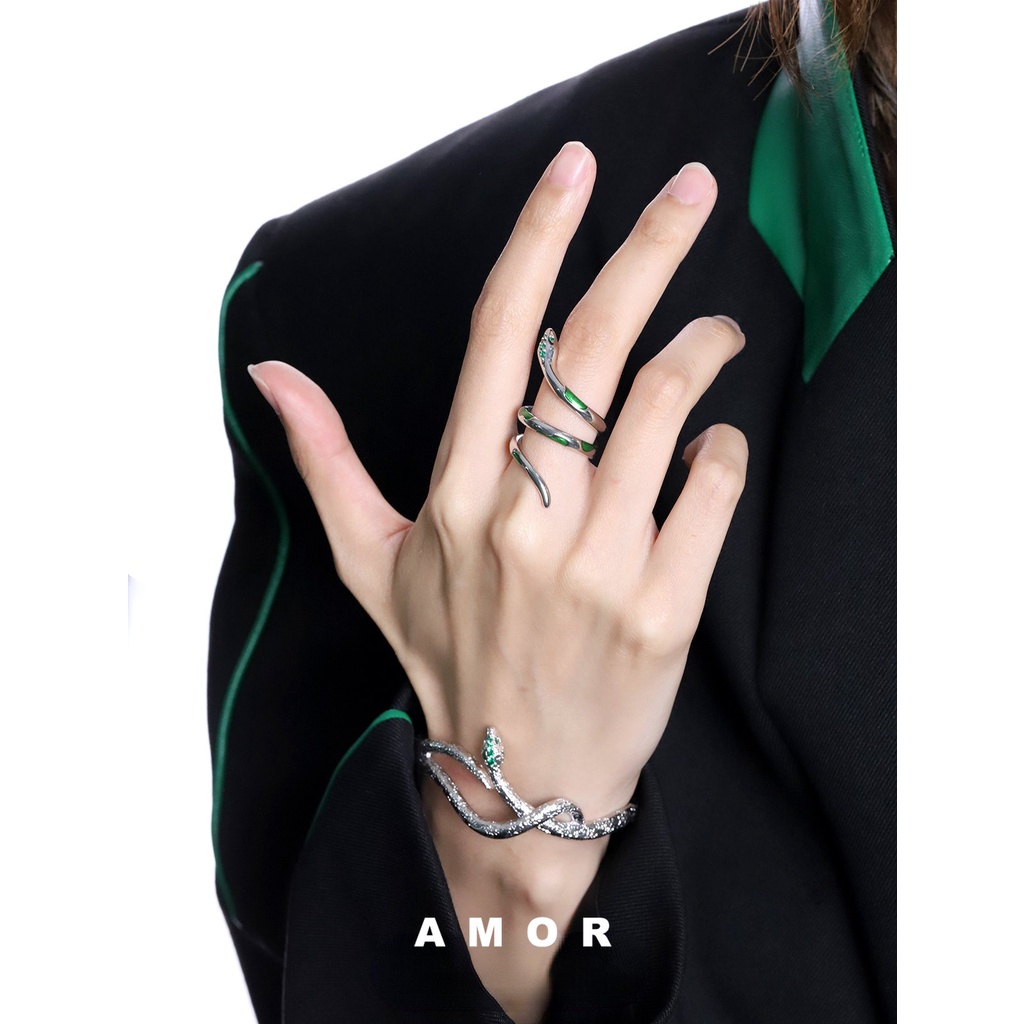 Slytherin Cincin Model Ular Warna Hijau Untuk Wanita