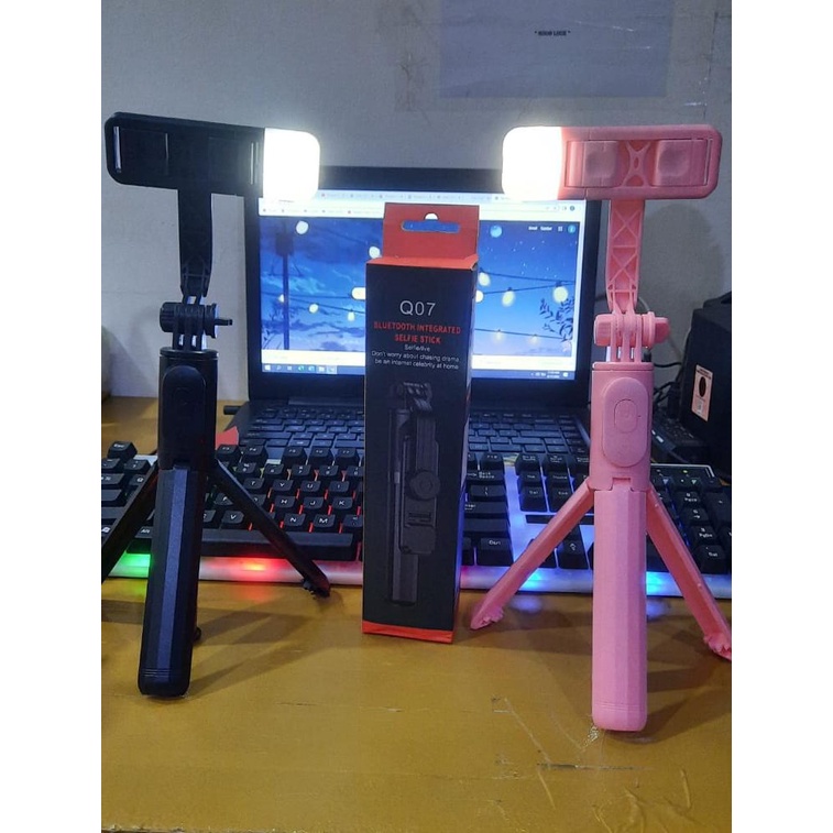 Tripod Q07 With LED Selfie Stick Tongsis  Mini Tripod Holder  3in1 Dengan Remote Bluetooth