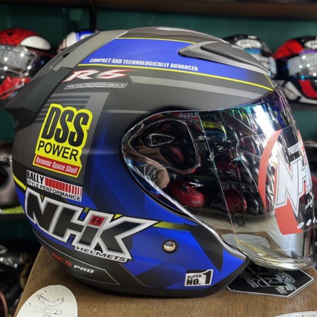 Helm nhk r6 dss power black blue doff