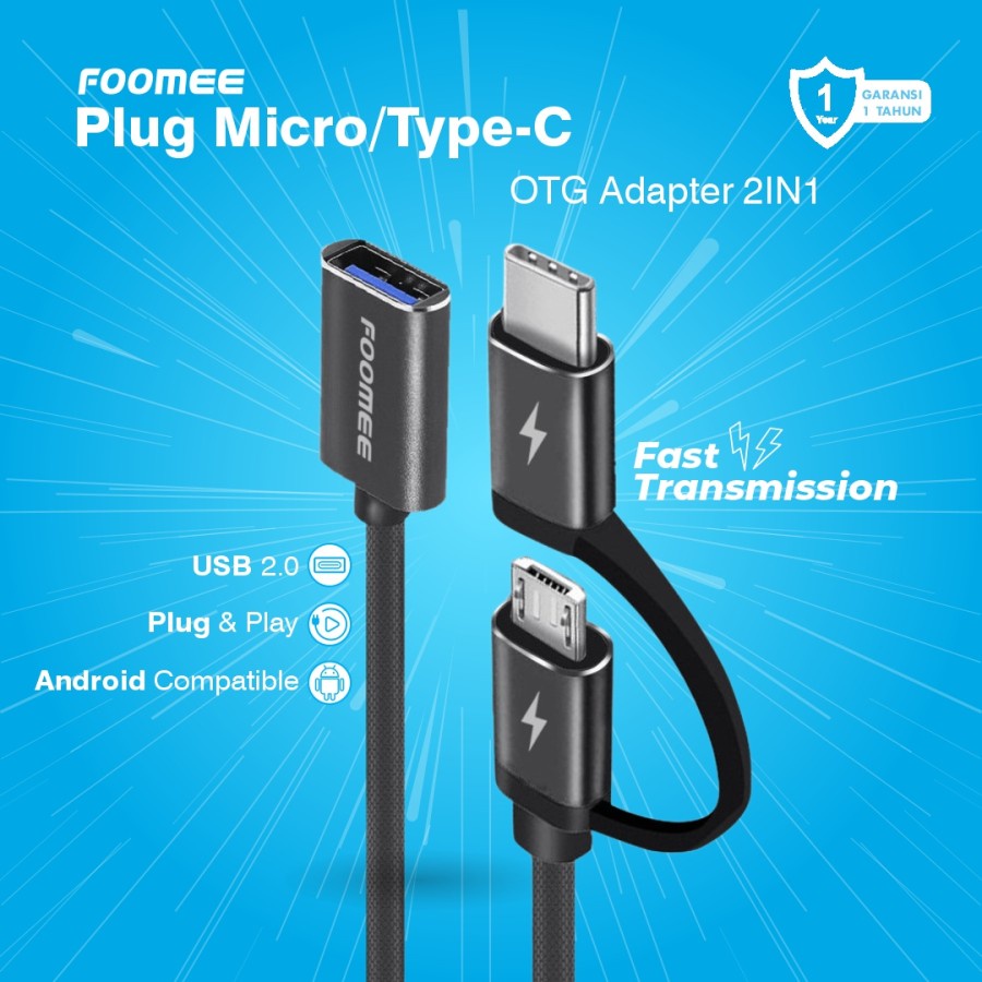 Kabel OTG 2 in 1 FOOMEE EE08 Kabel OTG USB TO MICRO dan TYPE C