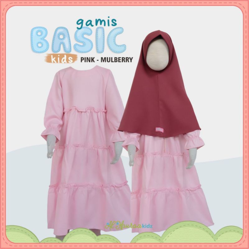 GAMIS BASIC KIDS AL HAURAA MUSLIM WEAR Gamis Anak Manset Karet Set Bergo