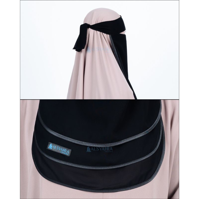 Niqab Bandana Ikhfa 3 layer Sifon Silk Jetblack Alsyahra Exclusive