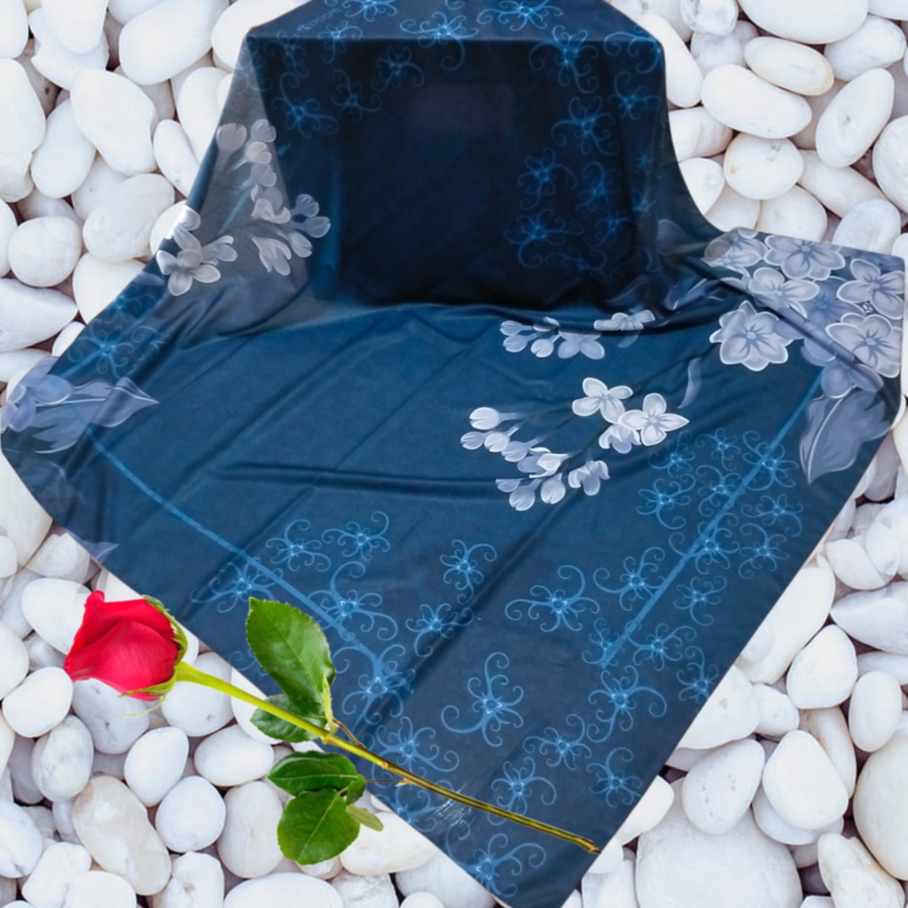 Jilbab Motif Kalimantan Biru Navy, Hijab Motif Voal Premium, Kerudung Segi Empat, Scrap Voal Motif