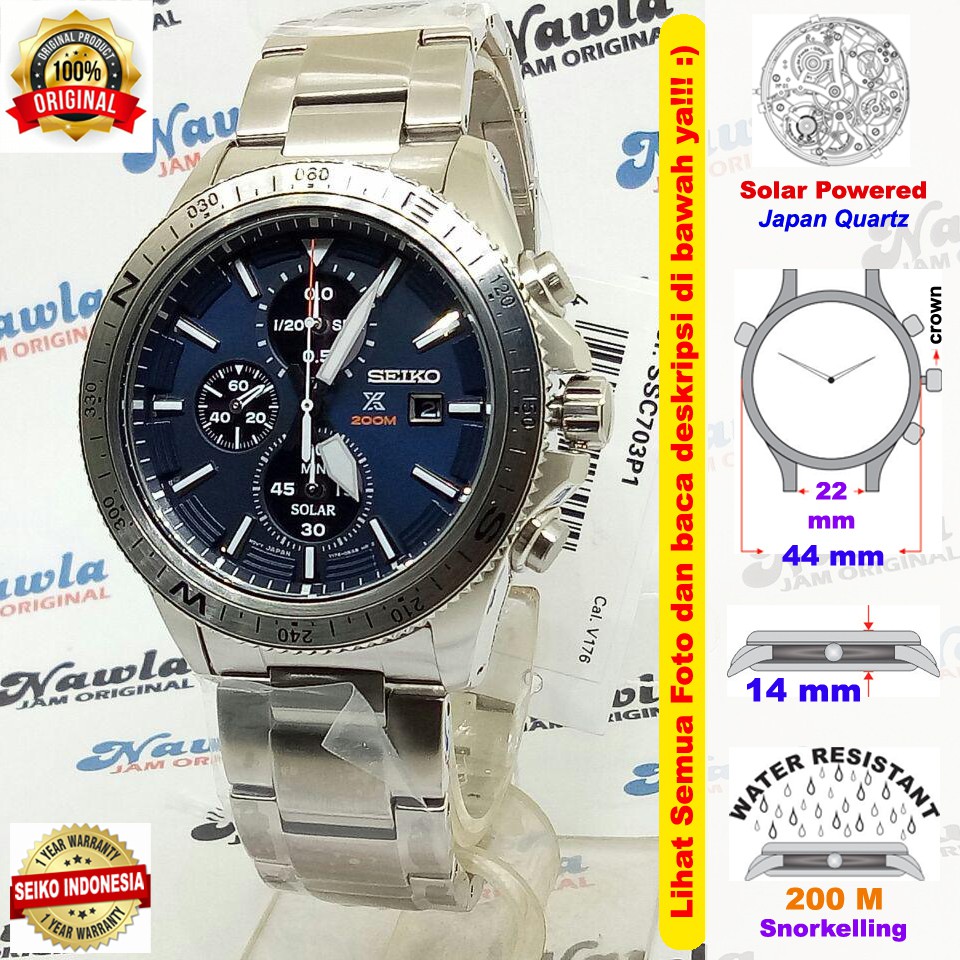 Seiko Prospex SSC703P1 Solar Chronograph Blue - Jam Tangan Pria SSC703